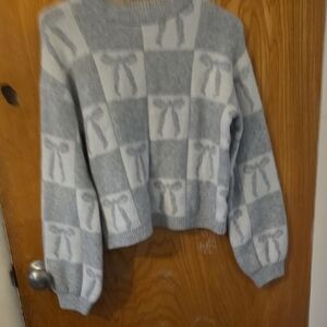 a new day Light Gray Bow Patterned Sweater